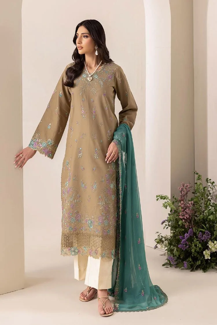 RajBari Exclusive Edition – Olive Green & Cream Embroidered Lawn Suit (3 Piece)