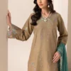 RajBari Exclusive Edition – Olive Green & Cream Embroidered Lawn Suit (3 Piece)