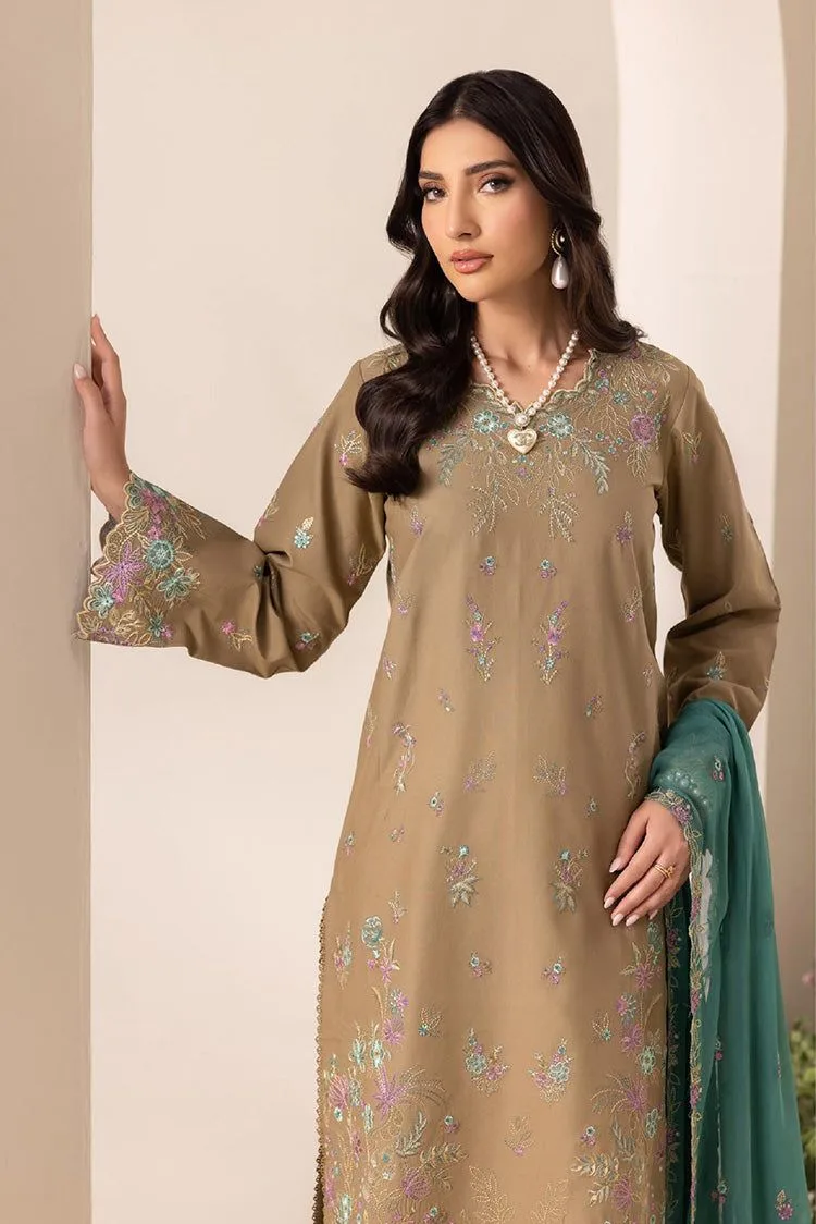 RajBari Exclusive Edition – Olive Green & Cream Embroidered Lawn Suit (3 Piece)