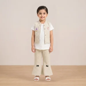 Girls Beige Quilted 3-Piece Outfit