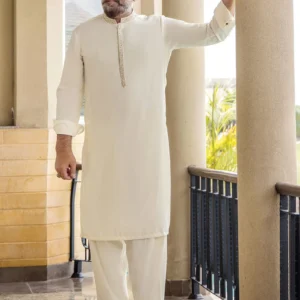 Men's Kurta Shalwar, Riwaj Modern Libas, Designer Menswear, Embroidered Kurta, Off-white Kurta, Festive Menswear, Luxury Menswear, Traditional Shalwar Kameez