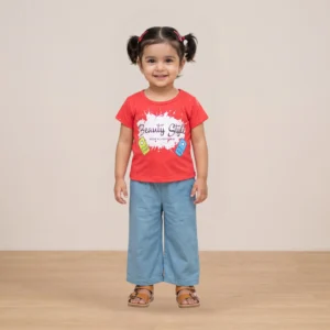 Kids red top and blue pants set
