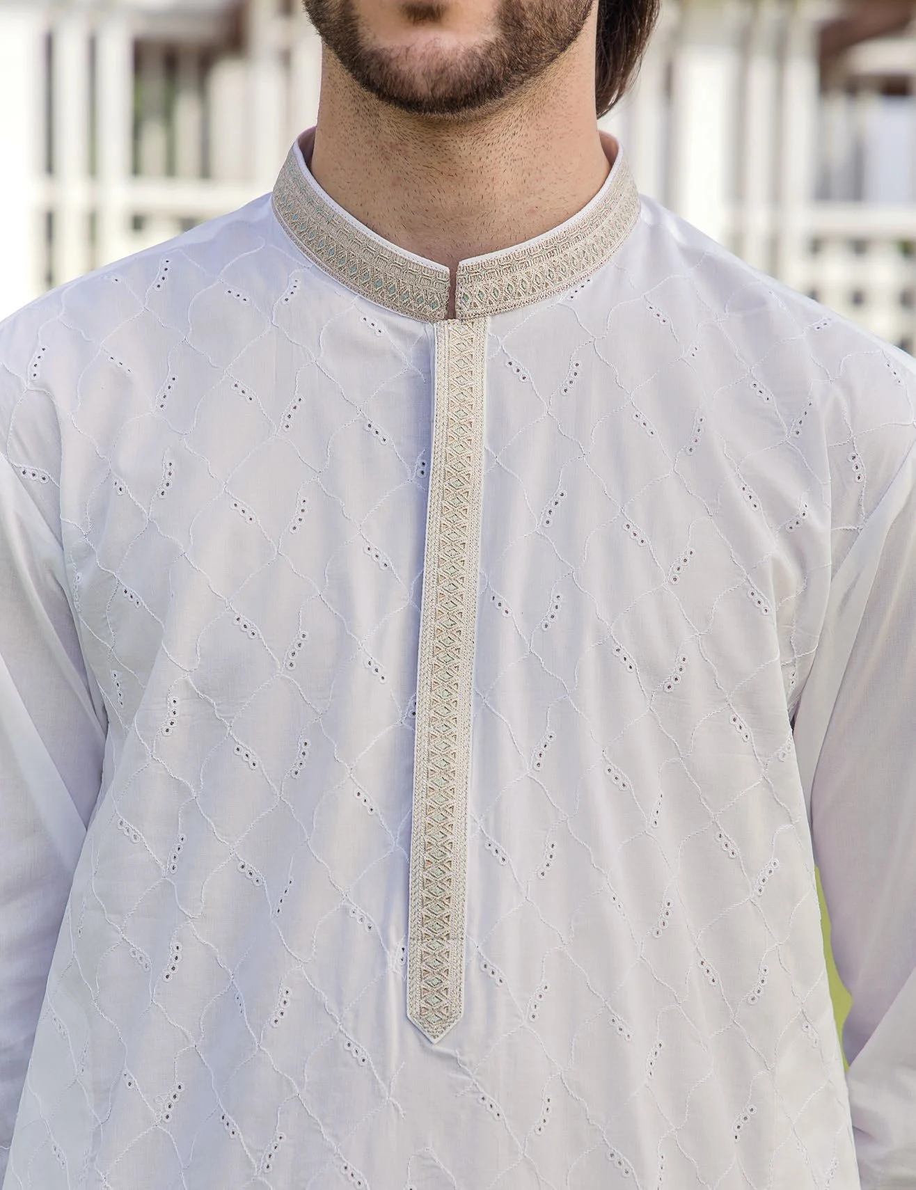 Embroidered off-white men's kurta shalwar Embroidered off-white men's kurta shalwar