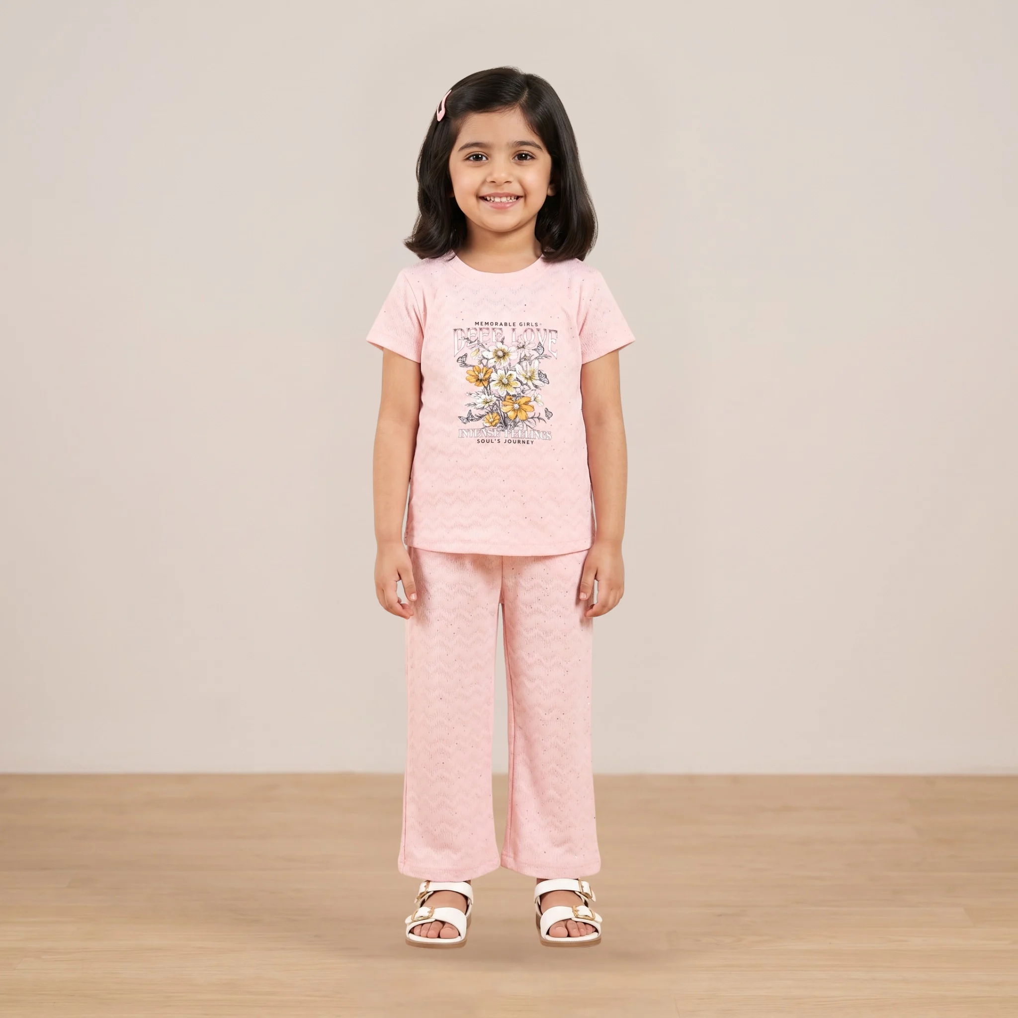 Girls Pink Floral Pearl Outfit Set Girls Pink Floral Pearl Outfit Set