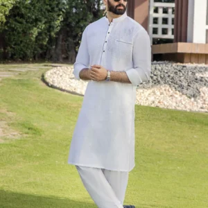 Embroidered off-white men's kurta shalwar