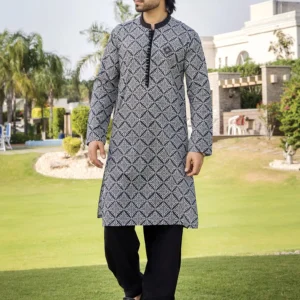 Embroidered men's printed kurta shalwar
