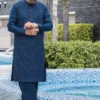 Embroidered deep blue men's kurta shalwar Embroidered deep blue men's kurta shalwar