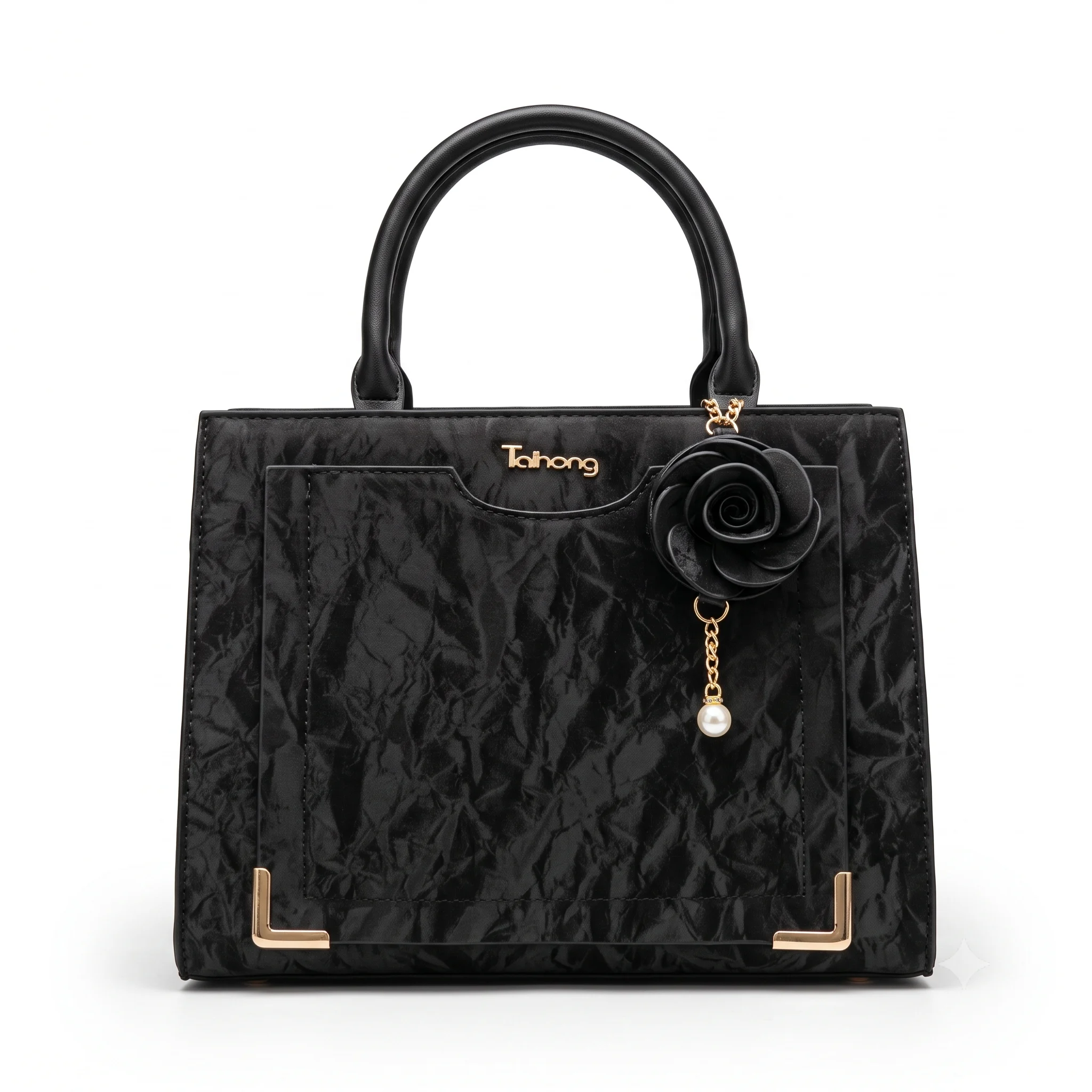 Black textured handbag Black textured handbag