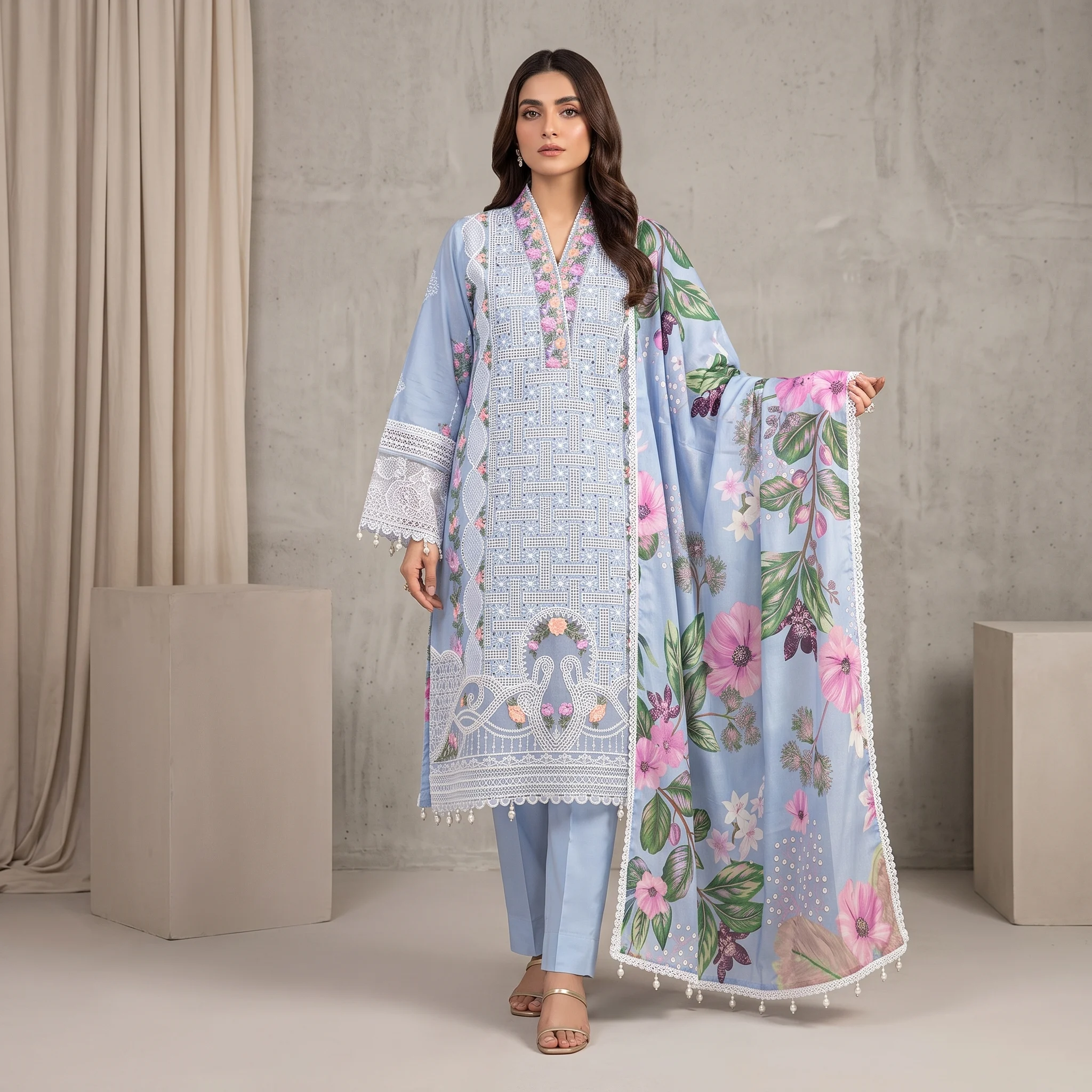 Embroidered Lawn Suit-cleaned Embroidered Lawn Suit