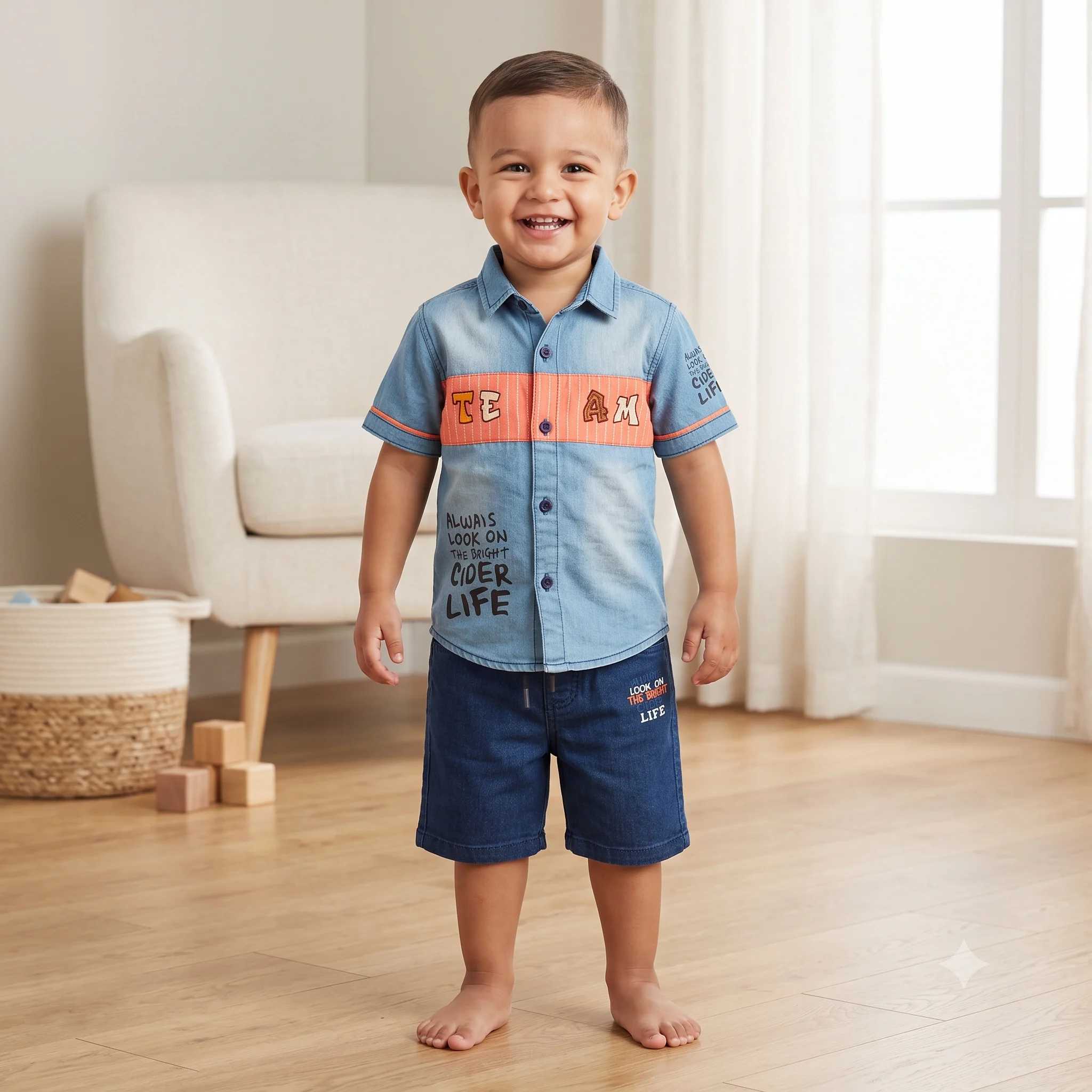 Kids denim shirt and shorts set Kids denim shirt and shorts set