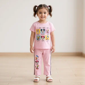 kids pink cartoon print outfit