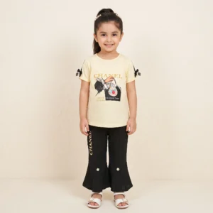girls yellow chanel graphic outfit