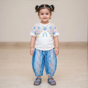 Girls Floral Top & Printed Capri Set