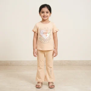 kids beige rhinestone outfit set