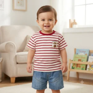 Kids Striped Bear Graphic T-Shirt & Shorts Set