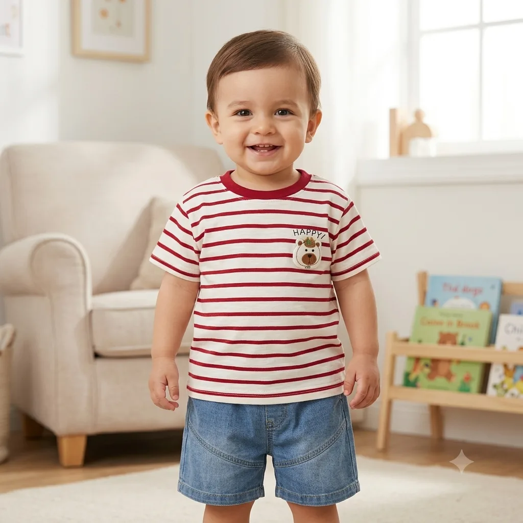 Kids Striped Bear Graphic T-Shirt & Shorts Set Kids Striped Bear Graphic T-Shirt & Shorts Set