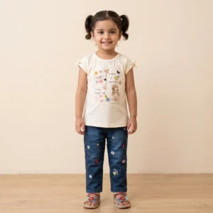 kids floral print top and denim set