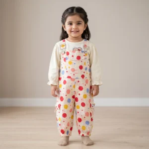 Girls Polka Dot Overalls Set