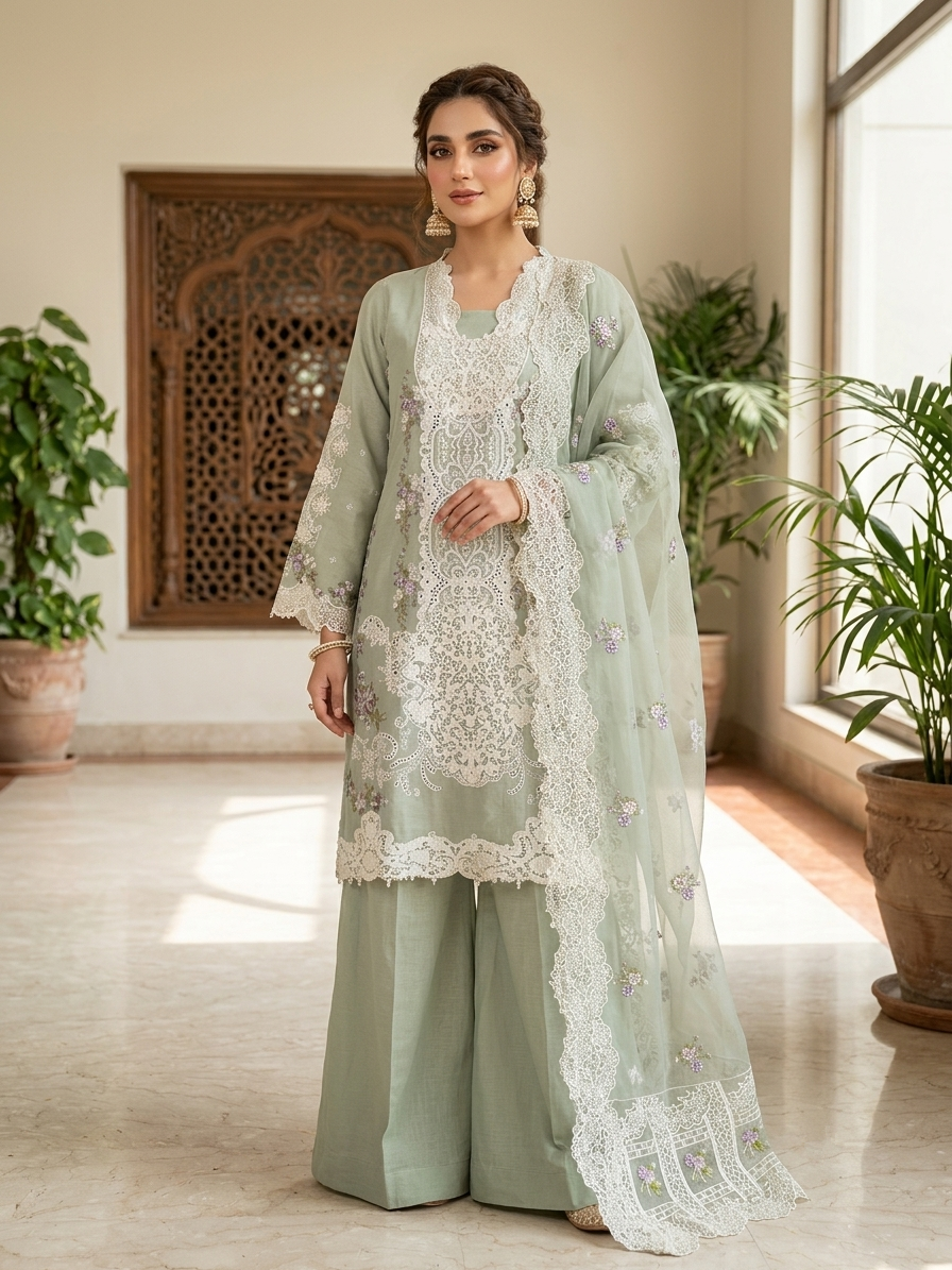 Sage Green Embroidered Suit Sage Green Embroidered Suit