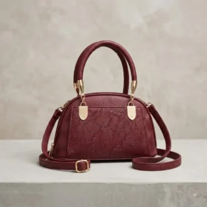 Elegant Maroon Floral Embossed Handbag