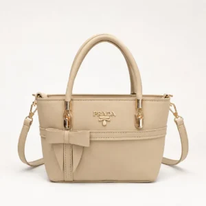 Beige Bow Detail Top Handle Bag