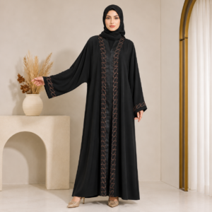 Elegant Black Copper Embroidered Abaya