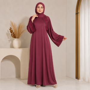 Elegant Maroon Embroidered Abaya