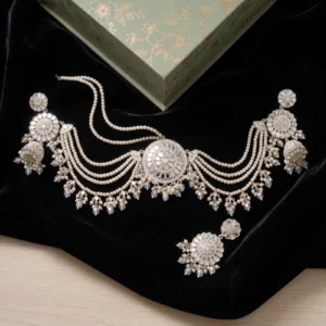 Silver Mirror Pearl Choker Jewellery Set