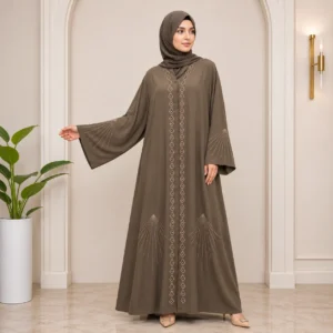 Olive Green Embroidered Abaya
