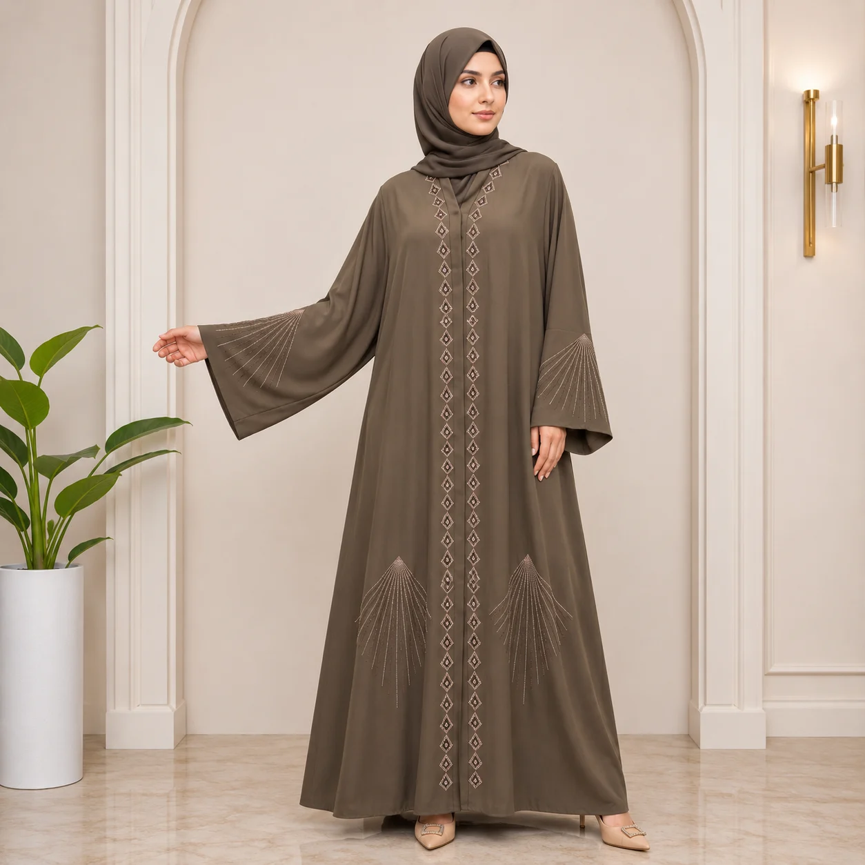 Olive Green Embroidered Abaya Olive Green Embroidered Abaya