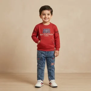 Boys Red Graphic Sweatshirt & Denim Jeans Set