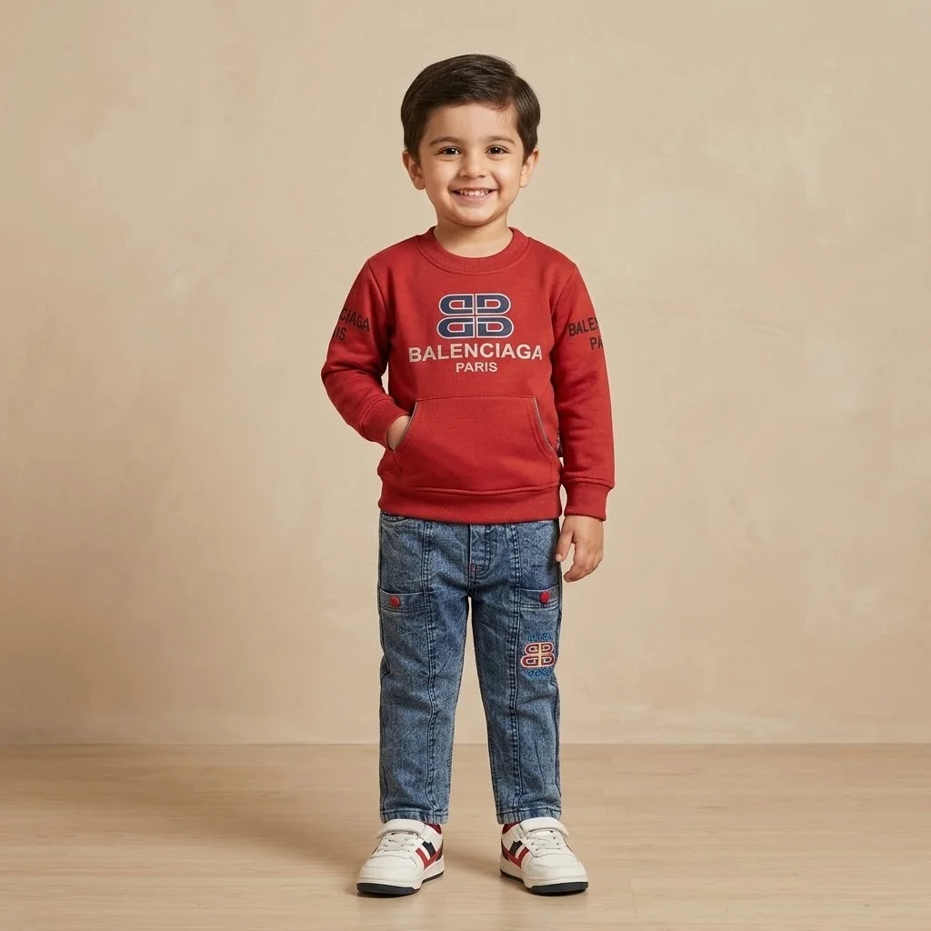 Boys Red Graphic Sweatshirt & Denim Jeans Set