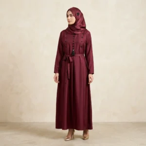 Elegant Maroon Belted Abaya