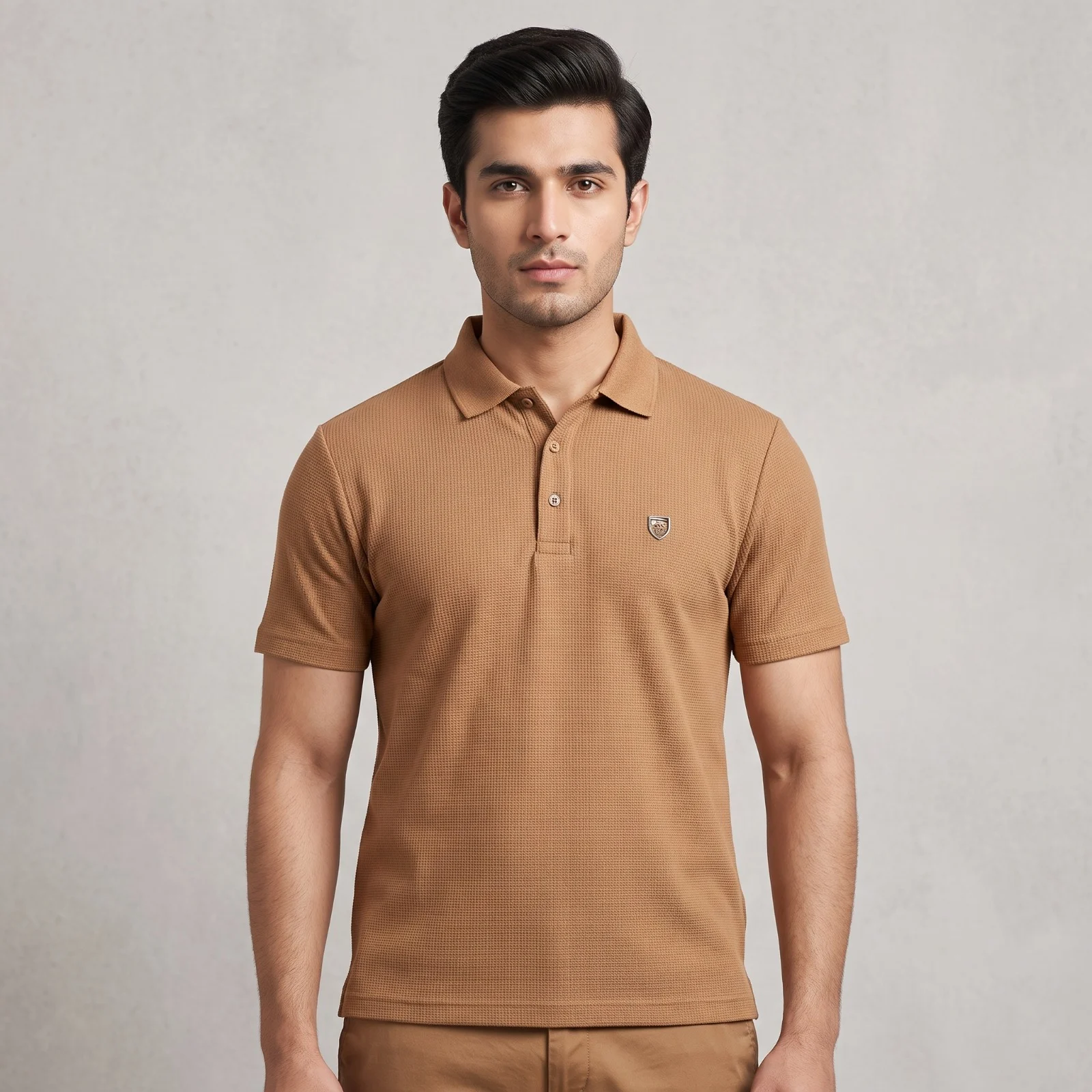 Men's tan polo shirt