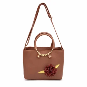 Brown Floral Accent Handbag