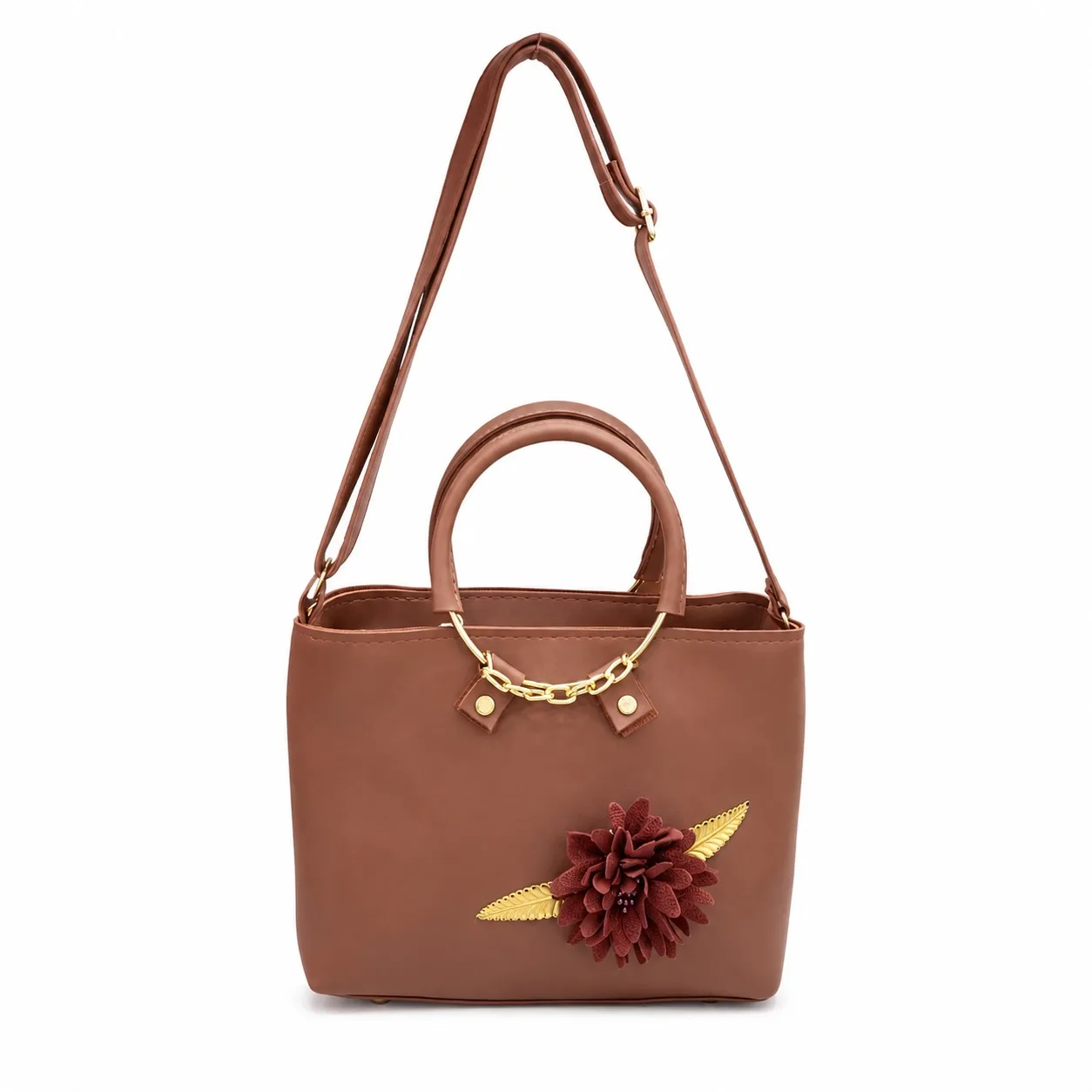 Brown Floral Accent Handbag