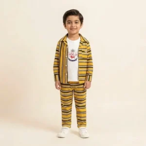 Boys Yellow Striped 3-Piece Suit Set