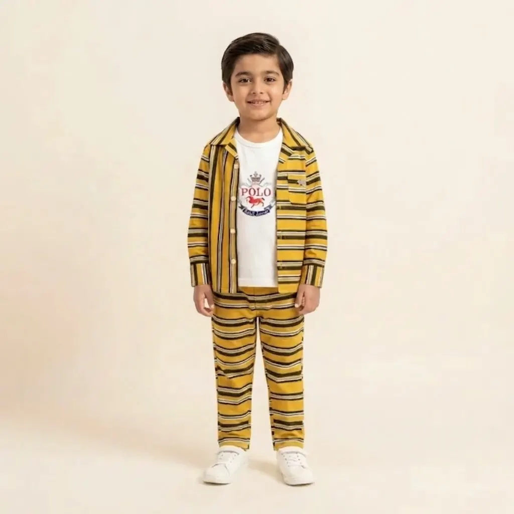 Boys Yellow Striped 3-Piece Suit Set