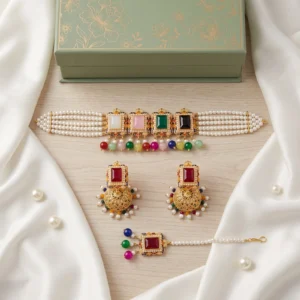 Multicolor Stone Pearl Choker Set