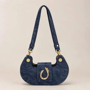 Navy Marble Crescent Shoulder Bag