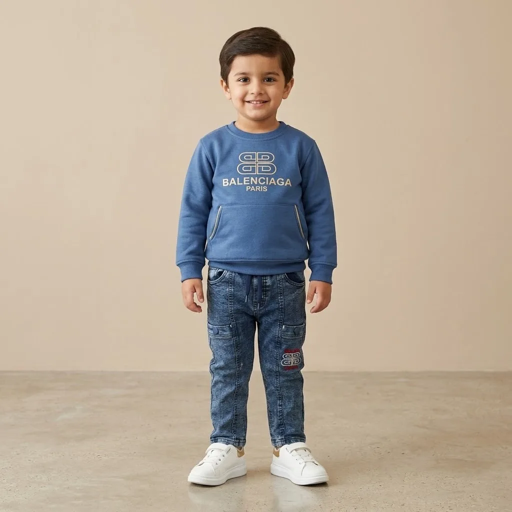 Kids Blue Balenciaga Print Sweatshirt Kids Blue Balenciaga Print Sweatshirt