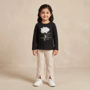 Girls Black Floral Applique Outfit