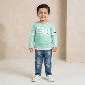 Boys Mint Green Graphic Shirt Jeans Set