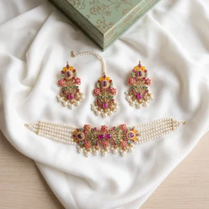 Multicolor Meenakari Pearl Choker Set