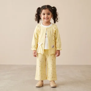 Girls Yellow Ruffle Cardigan and Pants Set