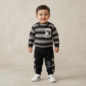 Boys Black Striped Bear Tracksuit