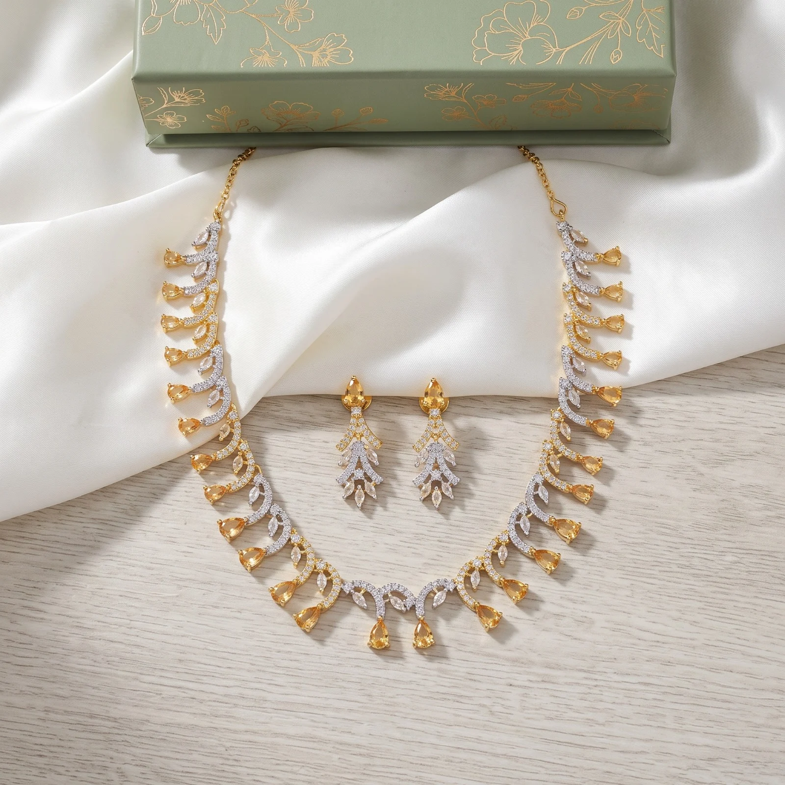 Yellow Topaz Zirconia Necklace Set