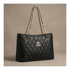 Elegant Black Quilted Tote Bag