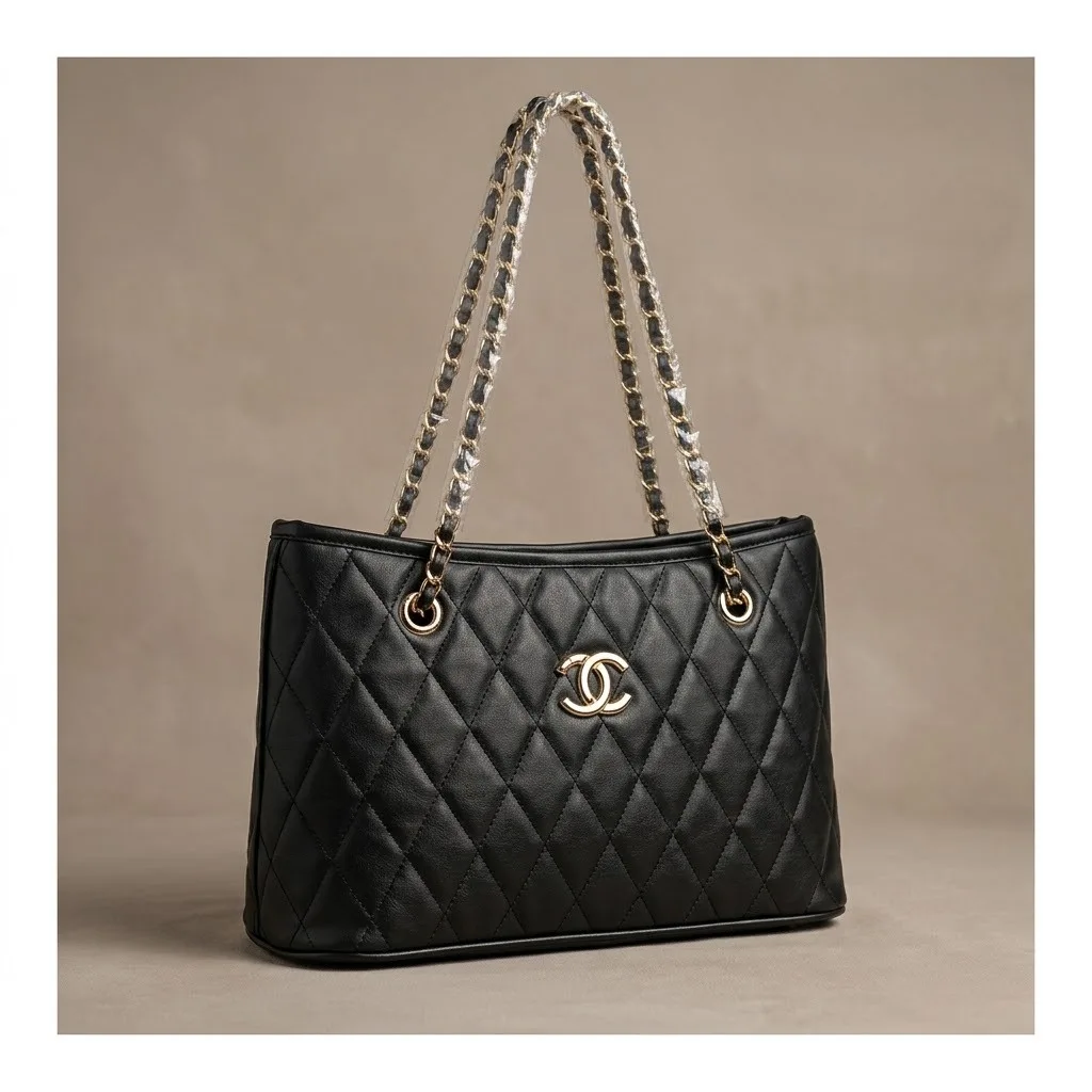 Elegant Black Quilted Tote Bag