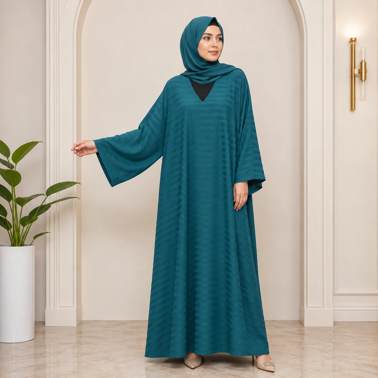 Elegant Teal Blue Striped Abaya Elegant Teal Blue Striped Abaya